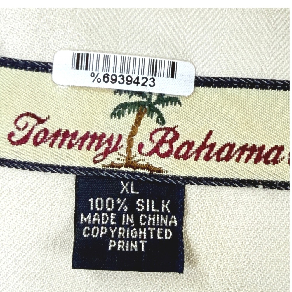 Tommy Bahama Button Down XL Beige Bamboo Print Relaxed Silk Camp Shirt - Picture 2 of 10